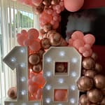 18 light up numbers with pink and rose gold balloons