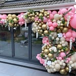 Pink, beige and gold balloons with flowers