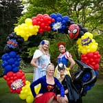 Superhero and Disney princess themed birthday balloons and character dress up